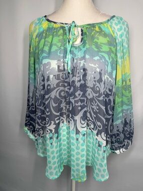❤️3/$30 BCX Women's Multicolor Abstract Paisley Blouse - 3/4 Sleeve - Size L